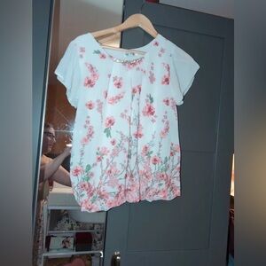 Floral Blouse with Pink and Green Accents